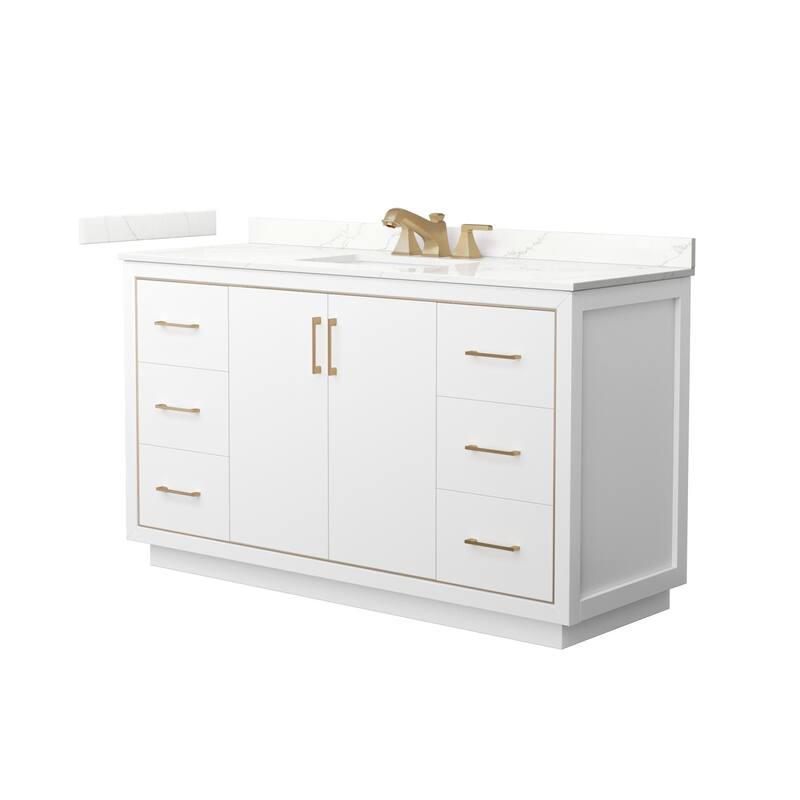 Wyndham Collection WCF111160S-QTZ-US3MXX Icon 60" Free Standing Single - White / Giotto Quartz Top / Satin Bronze Hardware