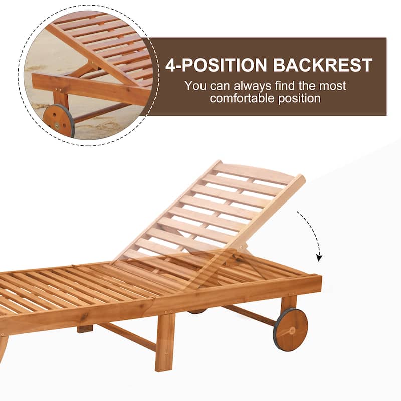 Outsunny Teak Outdoor Folding Chaise Lounge Chair