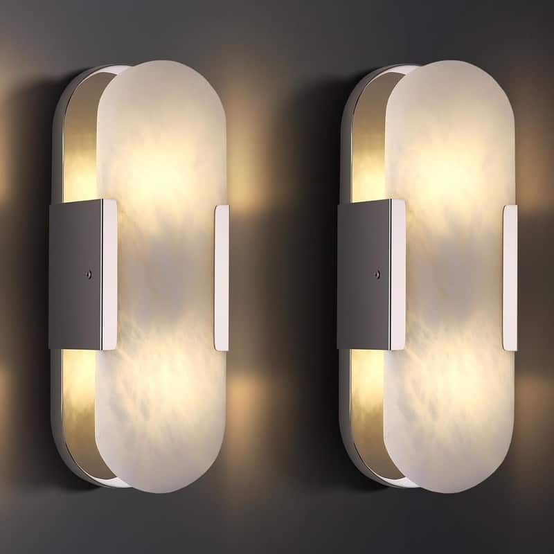 KAYLA 13.8 in. 2-Lights Gold Modern Vanity Light with Luxury Marble Shade(Set of 2)