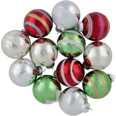 12ct Multi Color Vintage Design Glass Ball Christmas Ornaments 2.25"