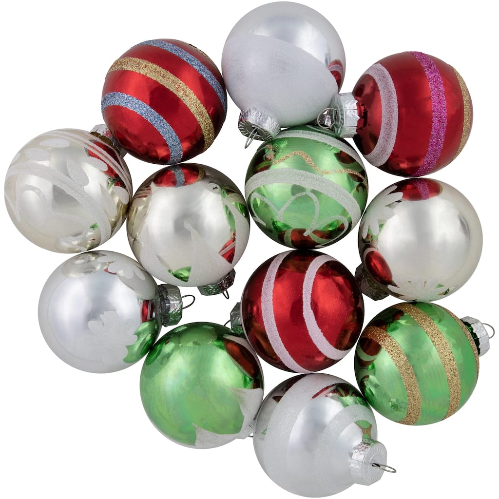 12ct Multi Color Vintage Design Glass Ball Christmas Ornaments 2.25"