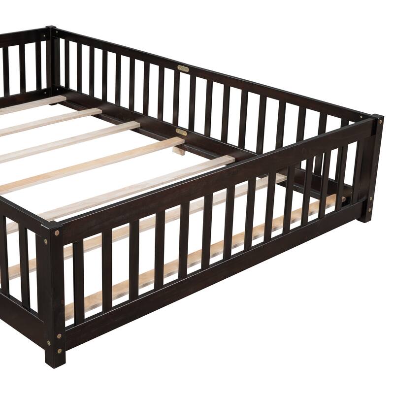 Floor Platform Bed with Fence Guardrails and Door