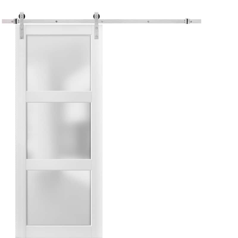 Sturdy Barn Door Frosted Glass 3 Lites / Lucia 2552 White