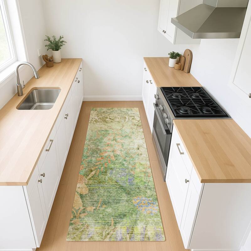 Machine Washable Indoor/ Outdoor Modern Floral Chantille Rug