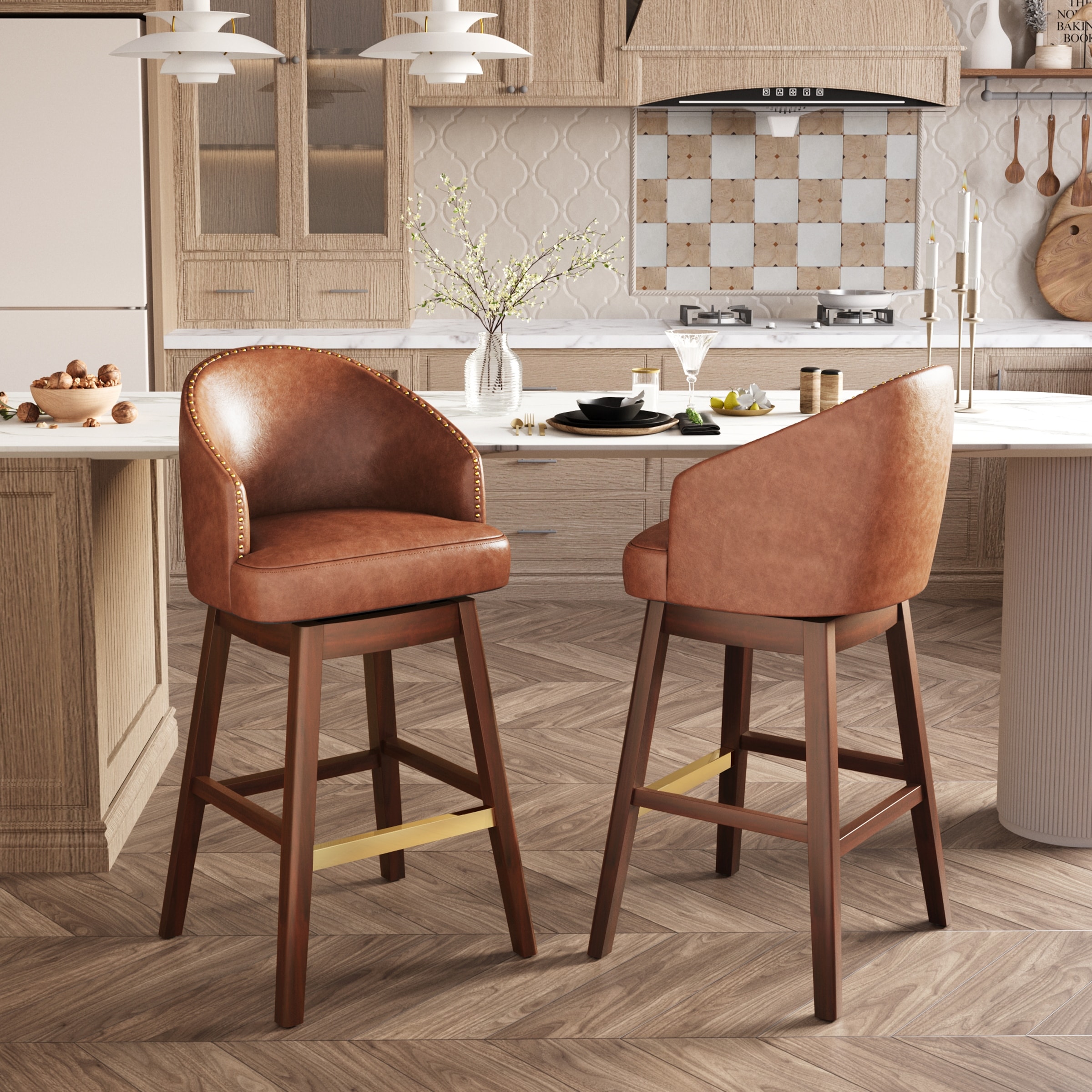 Pellebant 30''/26.4"H Faux Leather Upholstered Solid Wood Swivel Bar Stools / Counter Stools