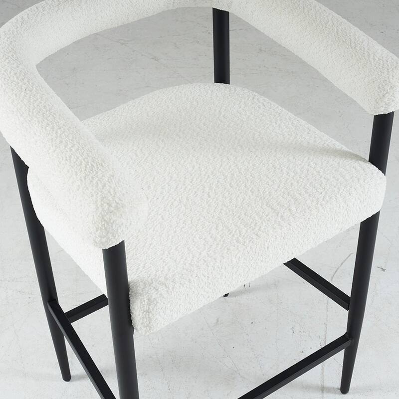 Modern Upholstered Bar Stools Set of 2, Boucle Fabric Counter Height Chairs