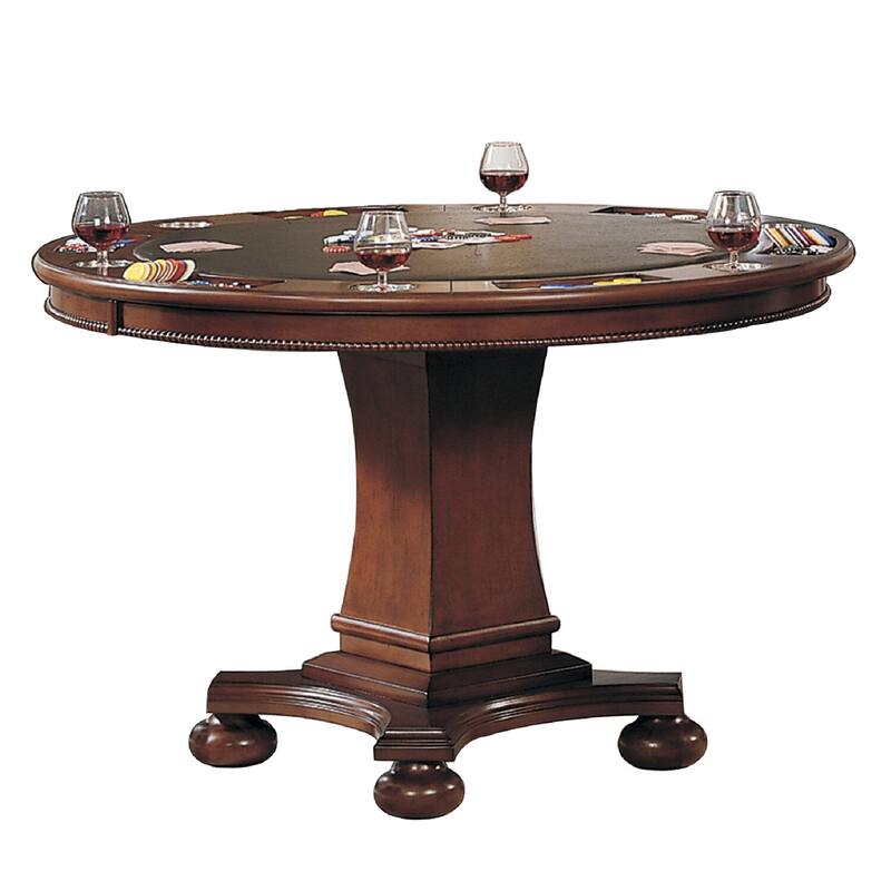 Round Dining Table 48" Game Table Reversible Top Seats 6 Brown Cherry Wood Table - 48