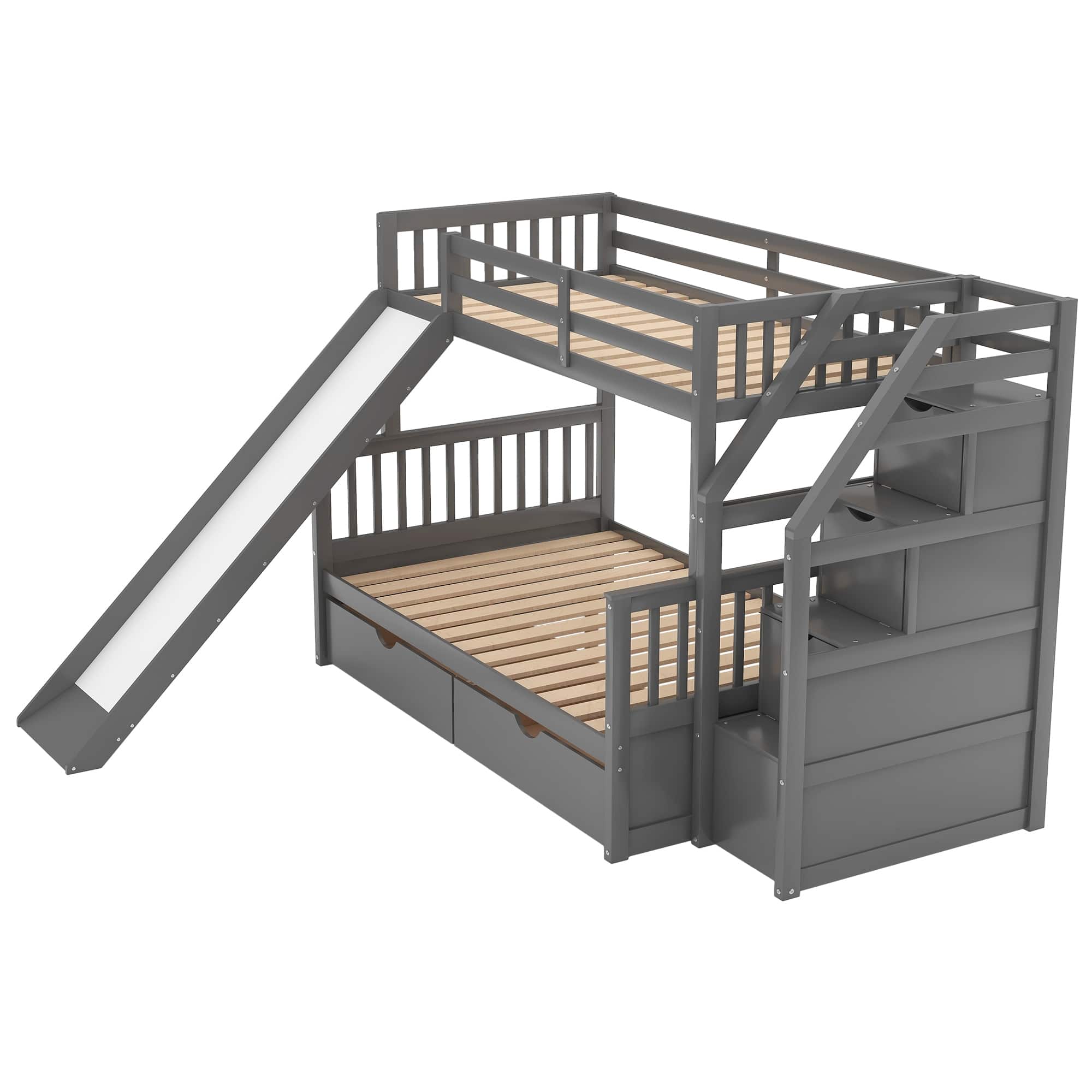 Twin over Full Bunk Bed with Drawers,Storage and Slide, Multifunction