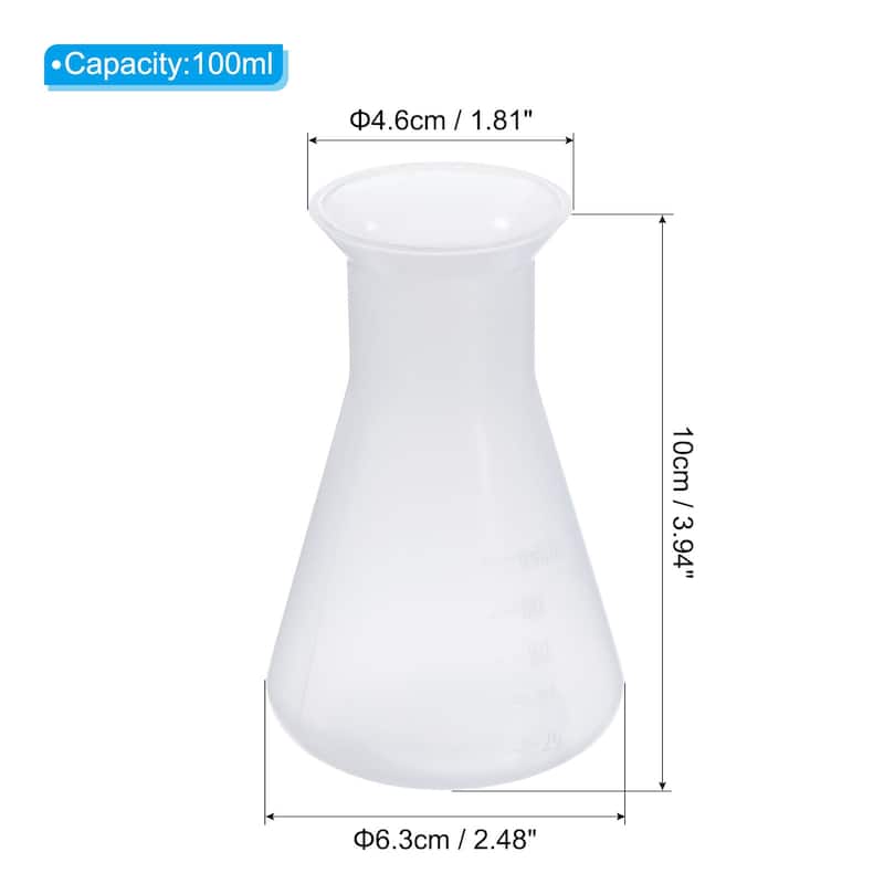Plastic Erlenmeyer Flask, 2 Pack Wide Mouth Conical Flask - Clear - 100ml