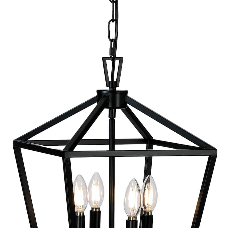 4-Light Metal Open Cage Lantern Chandelier - 12"x12"x18"