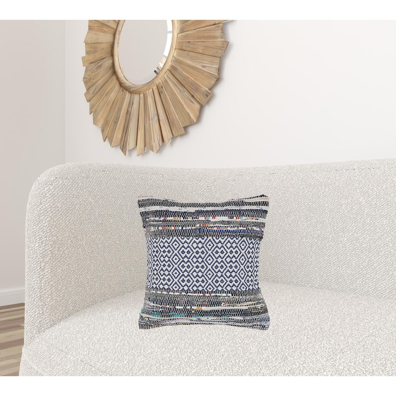 HomeRoots 18" X 18" Blue White Red And Yellow 100% Cotton Striped Zippered Pillow