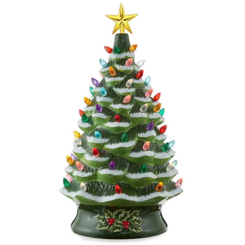 24in Hand Painted Ceramic Christmas Tree PreLit Tree with Star