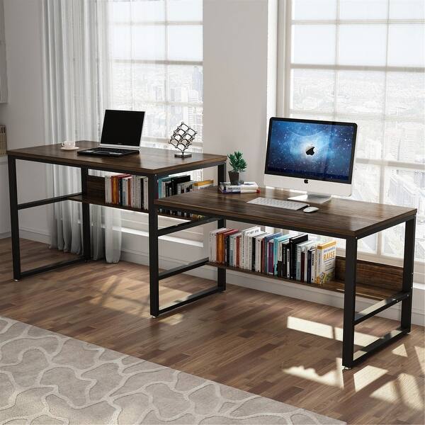 94 48 Inches Two Person Desk High Low Two Desk Rustic Brown Overstock 31315699