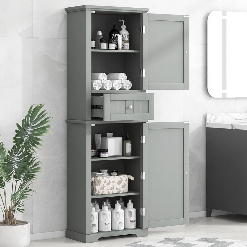 GDFStudio - Emery Tall Freestanding Bathroom Storage Cabinet with Drawer and Adjustable Shelves - Grey - Storage Cabinet