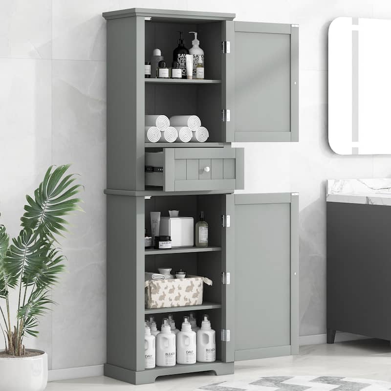 Tall Bathroom Storage Cabinet,Freestanding,MDF Board with Painted Finish - N/A