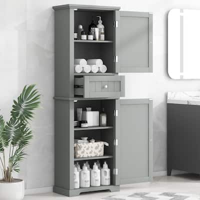 Tall Bathroom Storage Cabinet,Freestanding Storage Cabinet with Drawer and Adjustable Shelf,Mdf Board with Painted Finish
