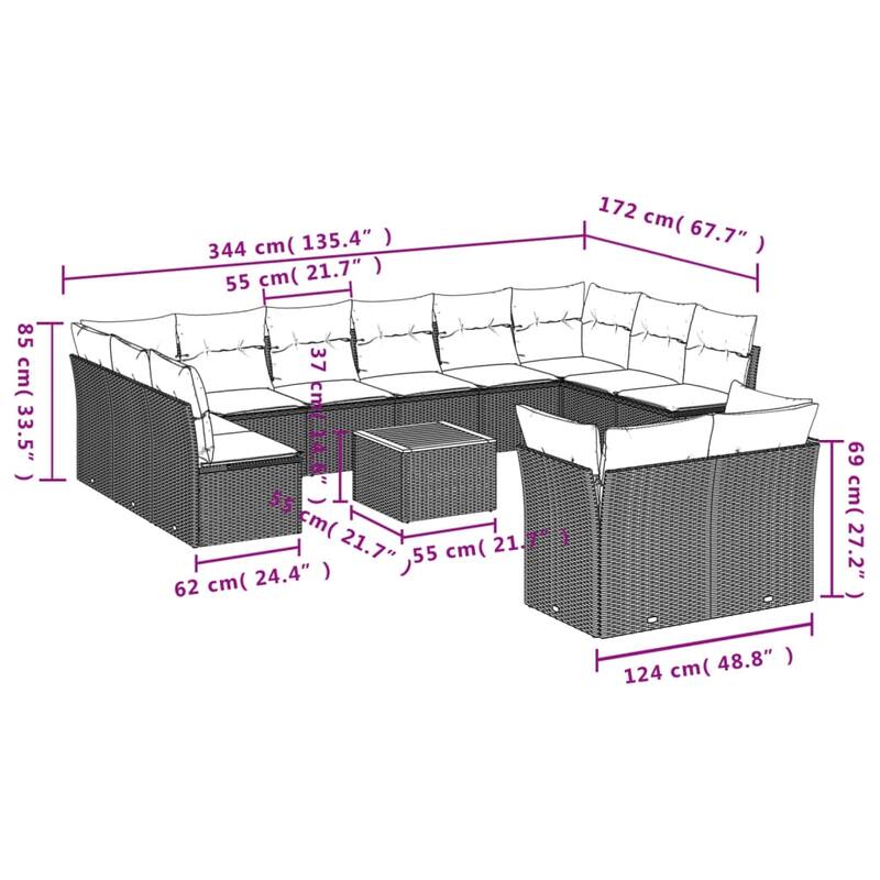 vidaXL Garden Sofa Set Black, Cream White - 24.4 x 24.4 x 27.2