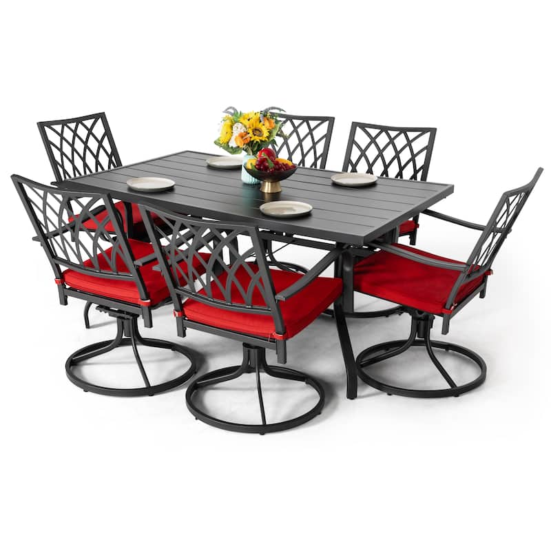 Nuu Garden Outdoor 7-Piece Iron Dining Set with 1.57'' Umbrella Hole, Black