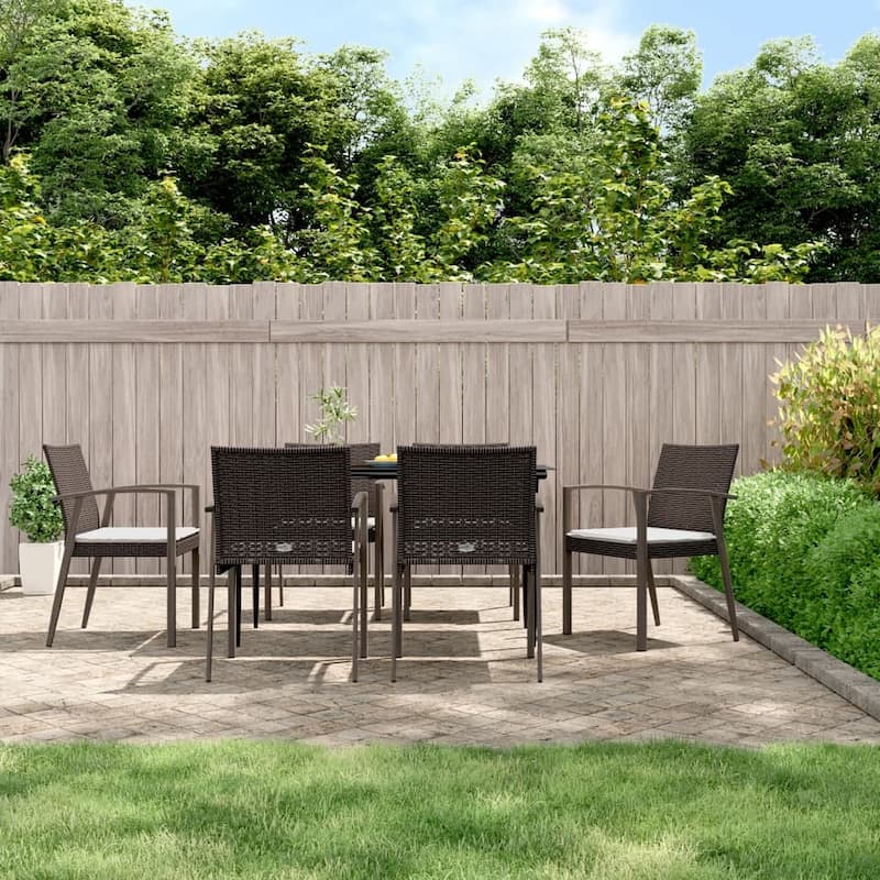 vidaXL Patio Dining Set Table and Chair with Cushions Poly Rattan and Steel