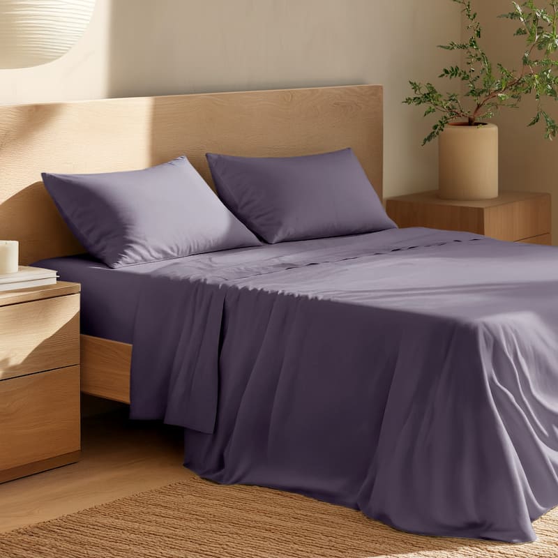 Bare Home Organic Cotton Sheet Set - Crisp Percale Weave - Twin - Dusty Purple