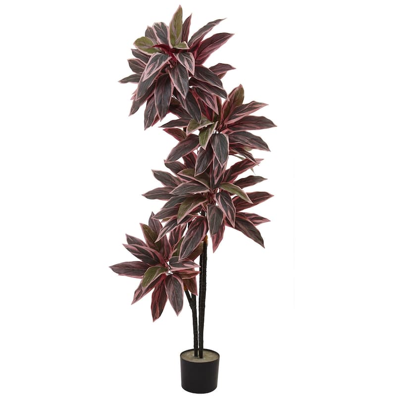 Silk Plant 54 Inch Tall, Realistic Faux Tree with Red Leaves, Home Office Decor, Low Maintenance Indoor Plant - 4.5ft.