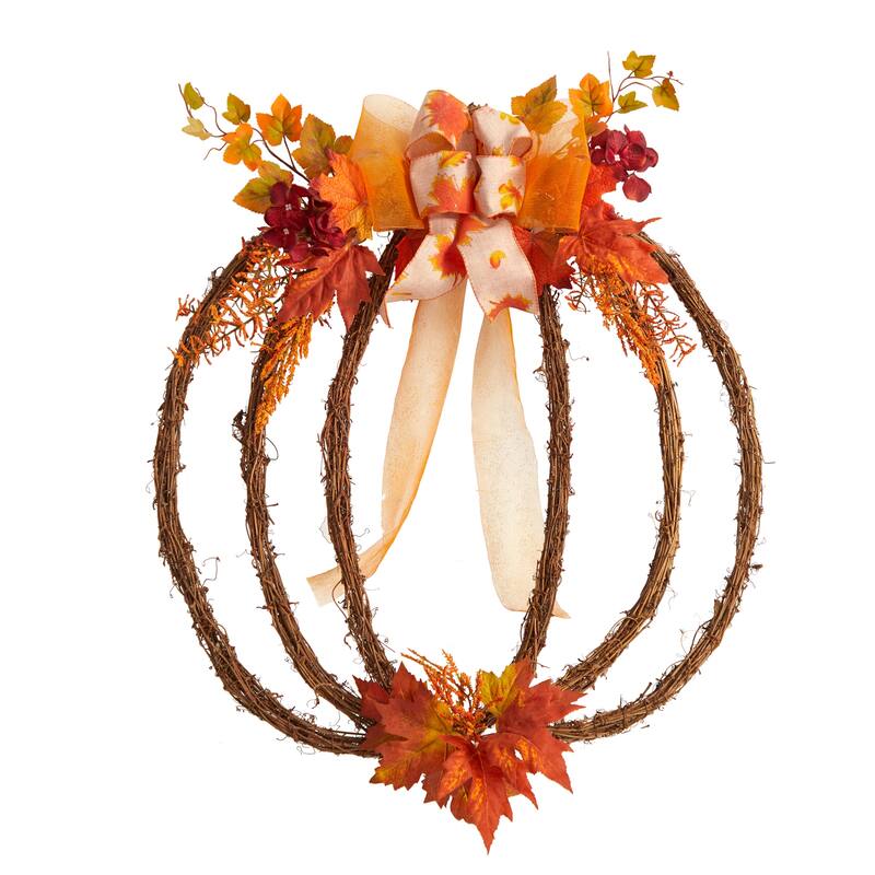Pumpkin Artificial Fall Harvest Vine Wreath, 26-Inch, Unlit