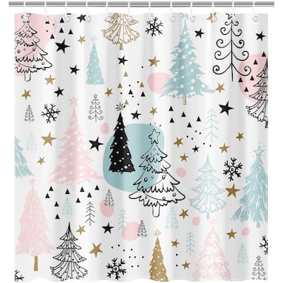 Christmas Shower Curtain Set, 72" x 72", Pink Snowflake Decor