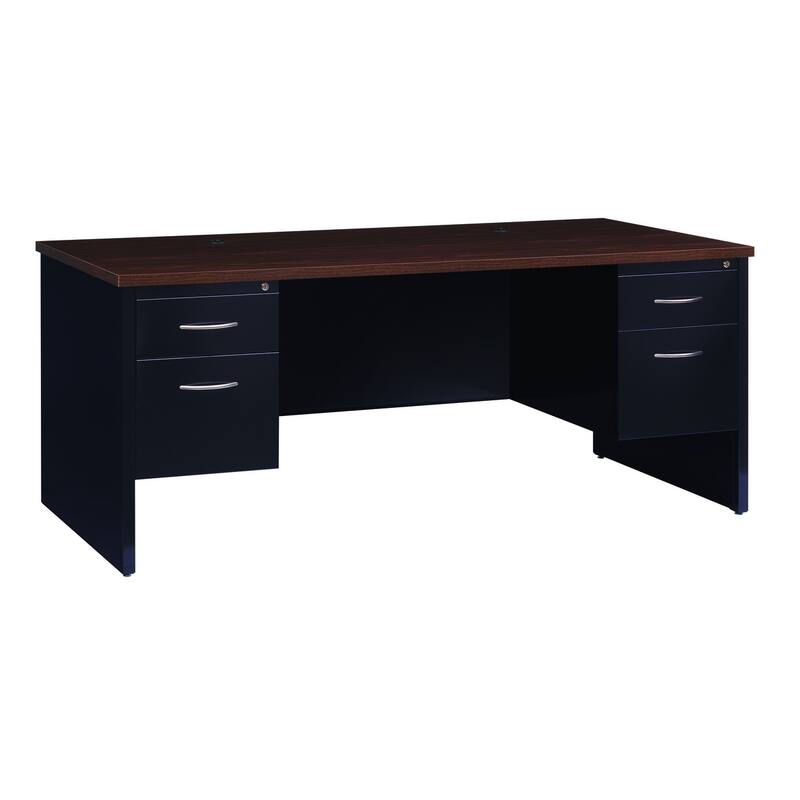 Hirsh Executive Office Modular Double Pedestal File Office Desk, 36 inch D x 72 inch W, Black / Walnut - Black