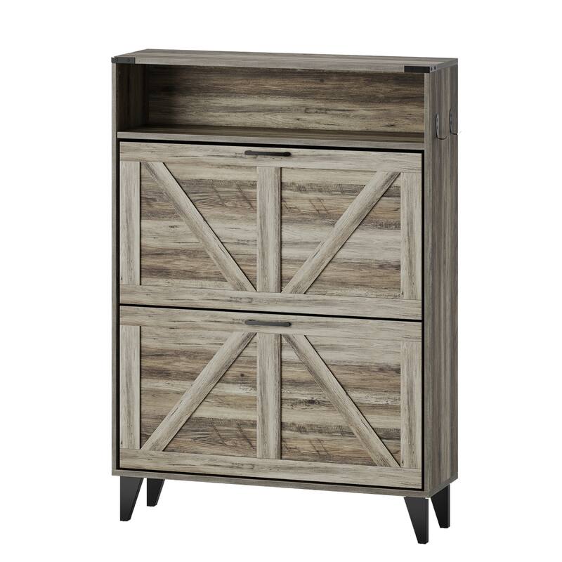 Shoe Rack, Shoe Cabinet with 2 Flip Drawers, Front Door Shoe Rack with Metal Legs and Adjustable Shelf