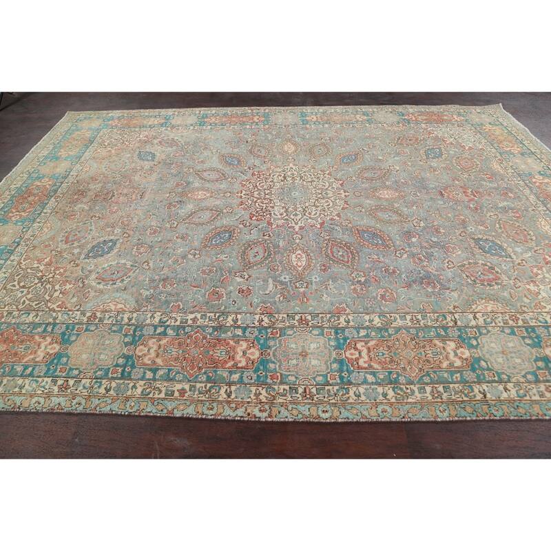 Distressed Floral Tabriz Persian Area Rug Hand-knotted Wool Carpet - 7'9" x 10'8"