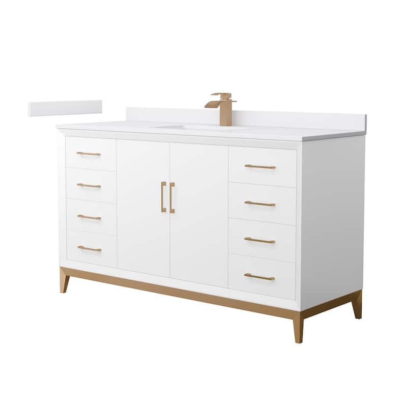 Wyndham Collection WCH818160S-VCA-UNSMXX Amici 60" Free Standing - White / White Cultured Marble Top / Satin Bronze