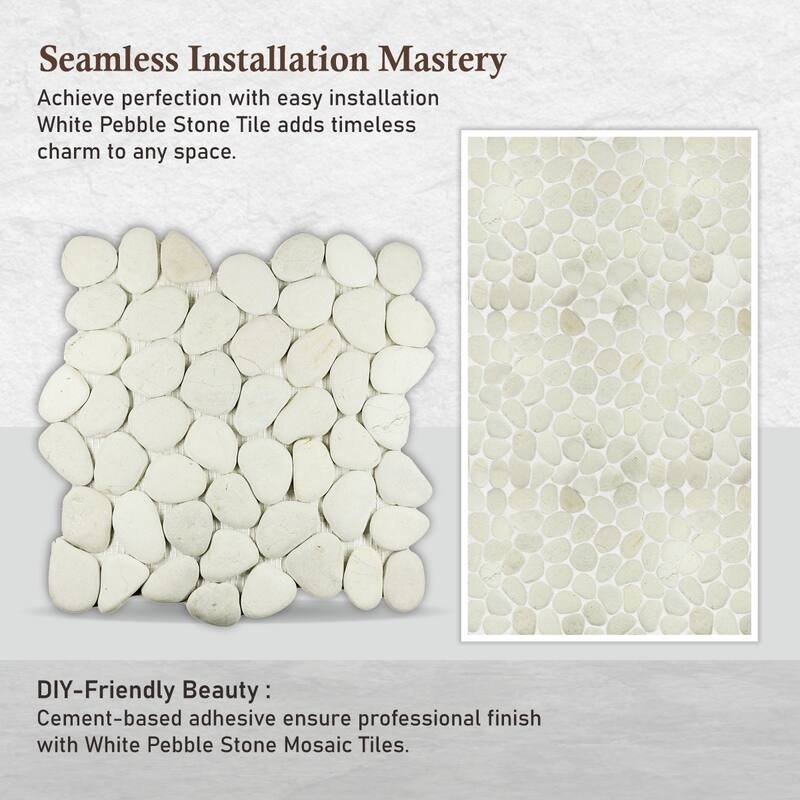 White Pebble Mosaic Tumbled Stone Backsplash Tiles for Kitchen Walls, Shower and Bathroom Floors 12" X 12" (5 Sqft per case)
