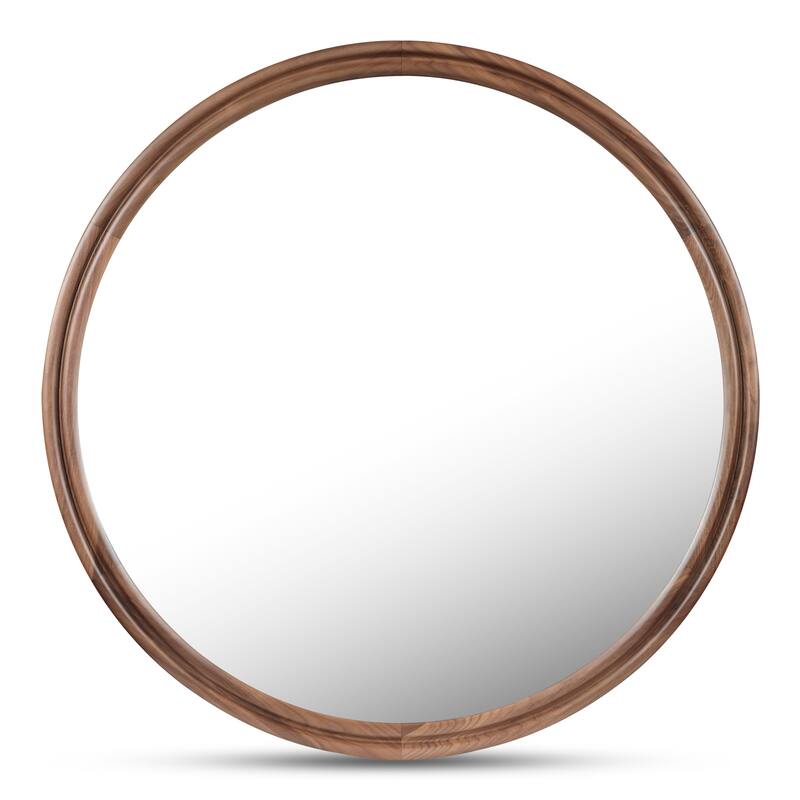 NADAAL STUDIOS Olyen Mirror, Oval Solid Walnut Frame with Double Edge Detail, Natural Walnut - Walnut - 48.0in H X 1.06in D X 48.0in W