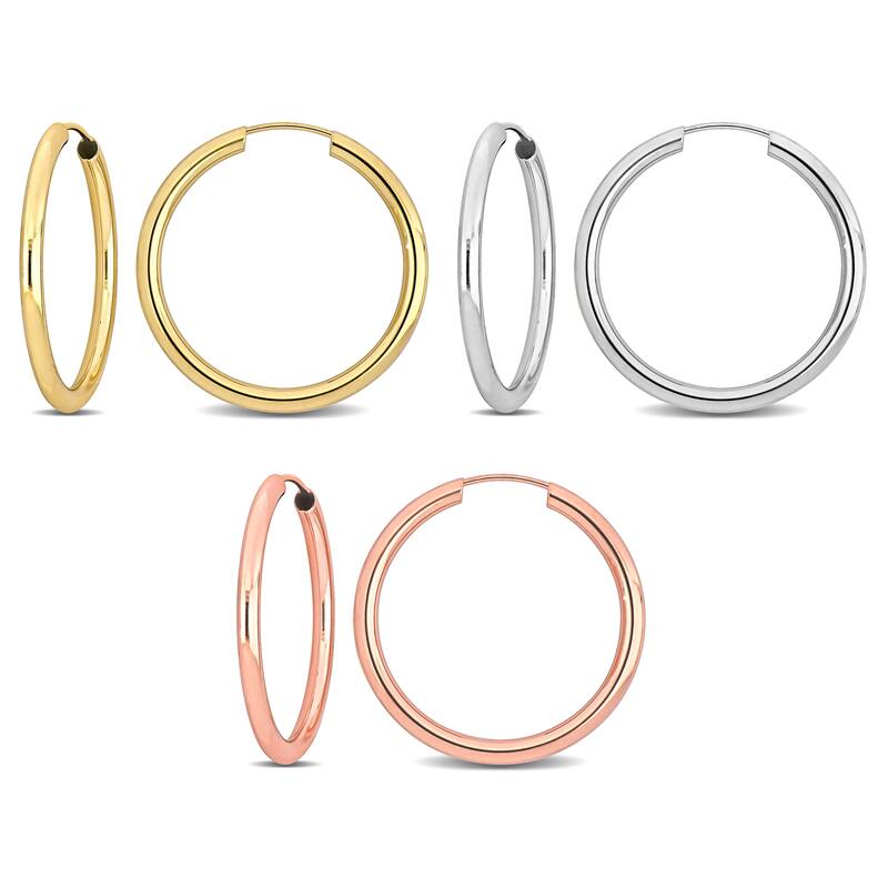 Miadora 25mm Hoop Earrings 3-Piece Set 14k Yellow Rose White Gold