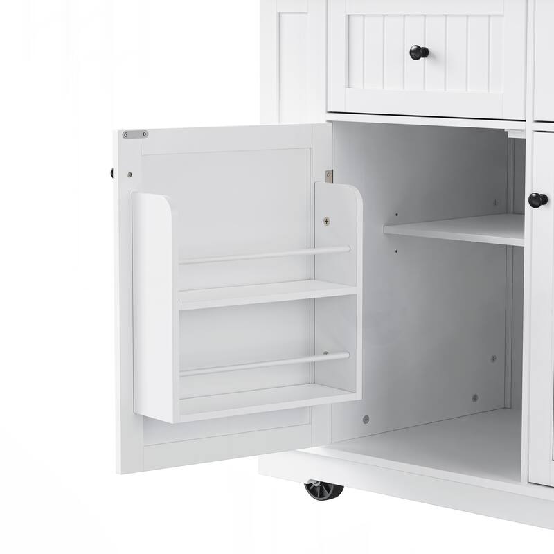 Large Kitchen Island with Drop Leaf,Power Outlet,,Rolling Kitchen Storage Cart on 5 Wheels with 5 Open Side Racks for Kitchen