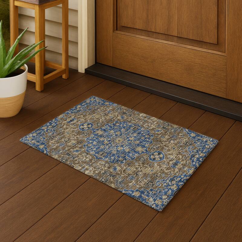 Machine Washable Indoor/ Outdoor Traditional Savannah Chantille Rug - Navy - 1'8" x 2'6"