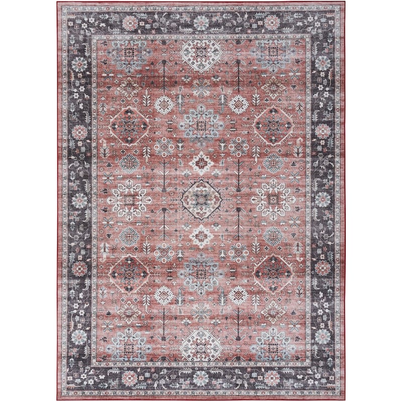 Feza Power Loomed Distressed Non Skid Stain Resistant Low Pile Area Rug By HomeRoots - 84' X '60' X '0.25