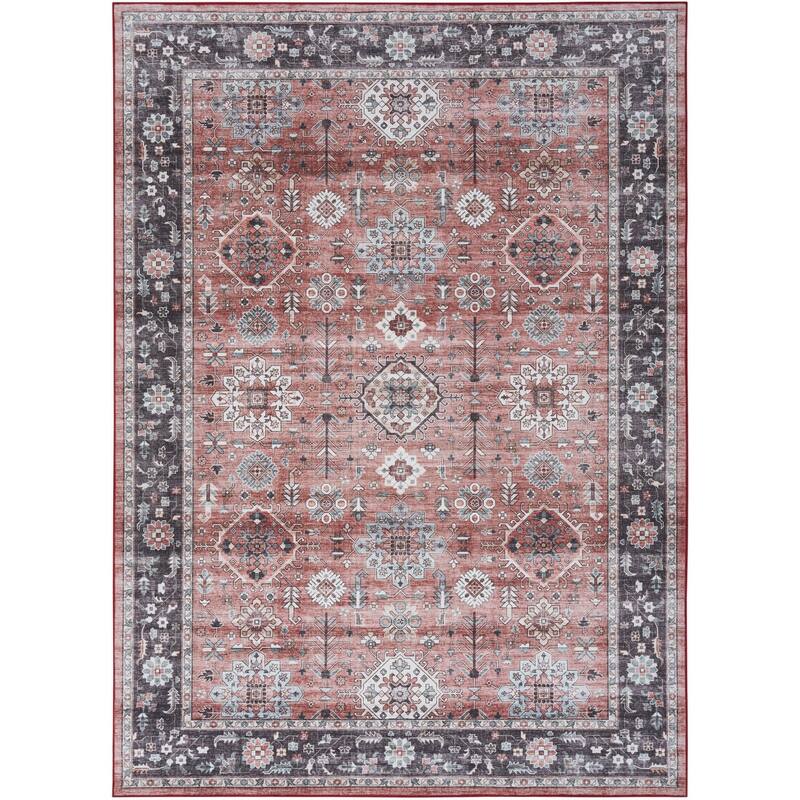 Power Loomed Distressed Floral Traditional Non Skid Stain Resistant Low Pile Area Rug - 118' X '94' X '0.25