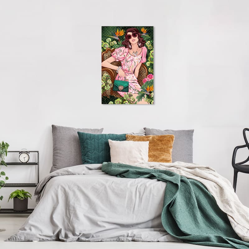 Wynwood Studio Canvas Fashion and Glam Green Garden Doll Pink and Glam Wall Art Canvas Print - 24 x 16