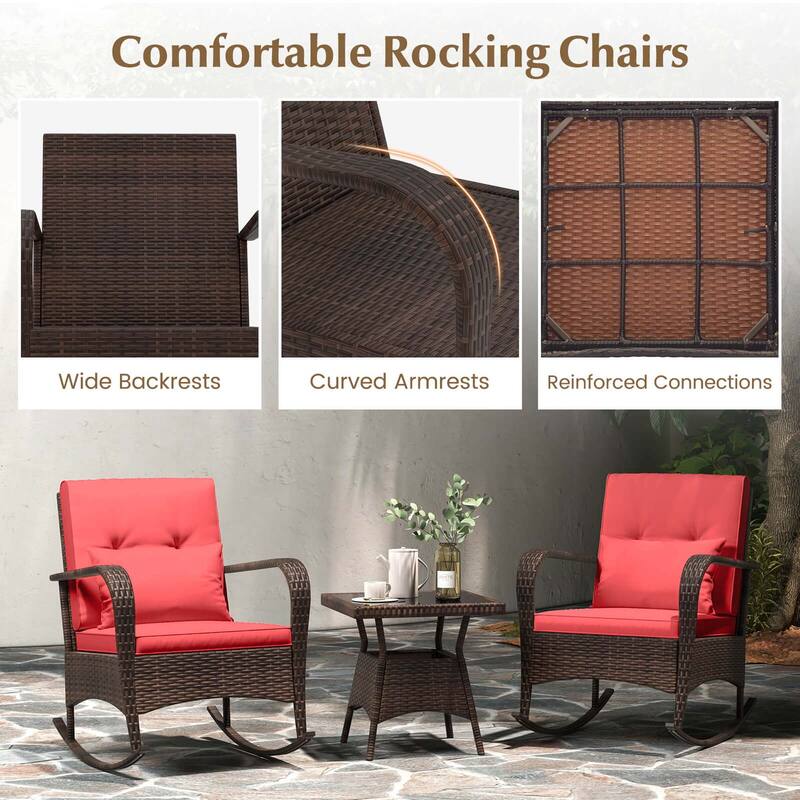 Costway 3 PCS Rocking Bistro Set with Removable Cushions & Tempered - See Details