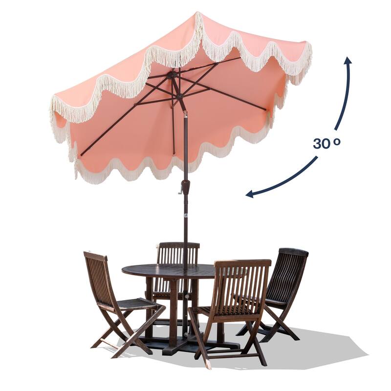 9ft Tassel Patio Umbrella Auto-Tilt, Crank , by JONATHAN Y