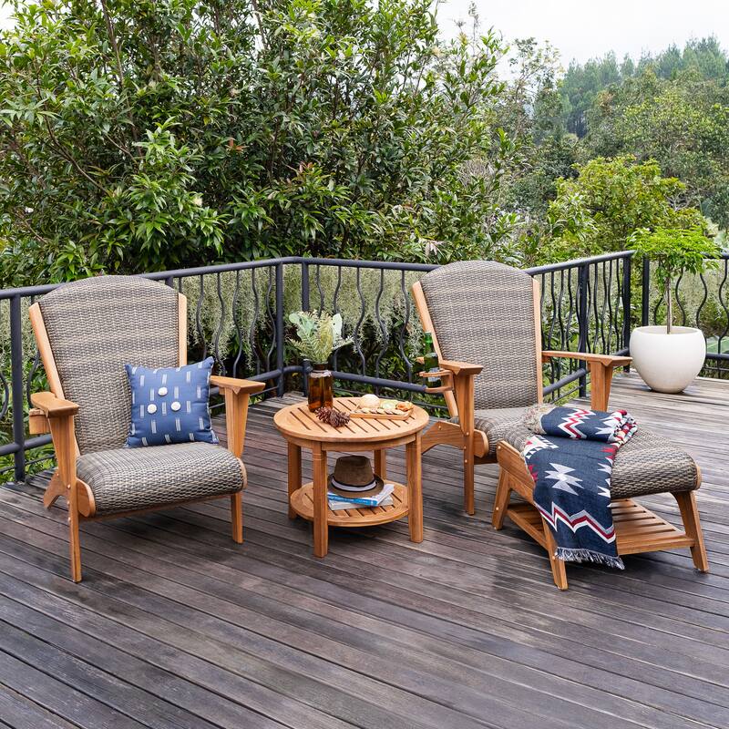 Cambridge Casual Camden Set of 4 Teak Outdoor Adirondack Chair with Padded Seat - Natural Teak/Koboo Gray Wicker