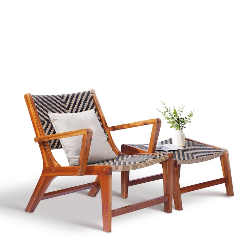 M4H Sevilla Outdoor Wicker Wooden Lounge Chair Set with Ottoman - 9' x 12'