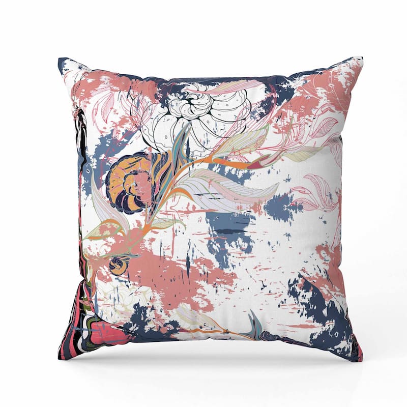 Leaf Lurker Indoor/Outdoor Reversible Throw Pillow White and Blue
