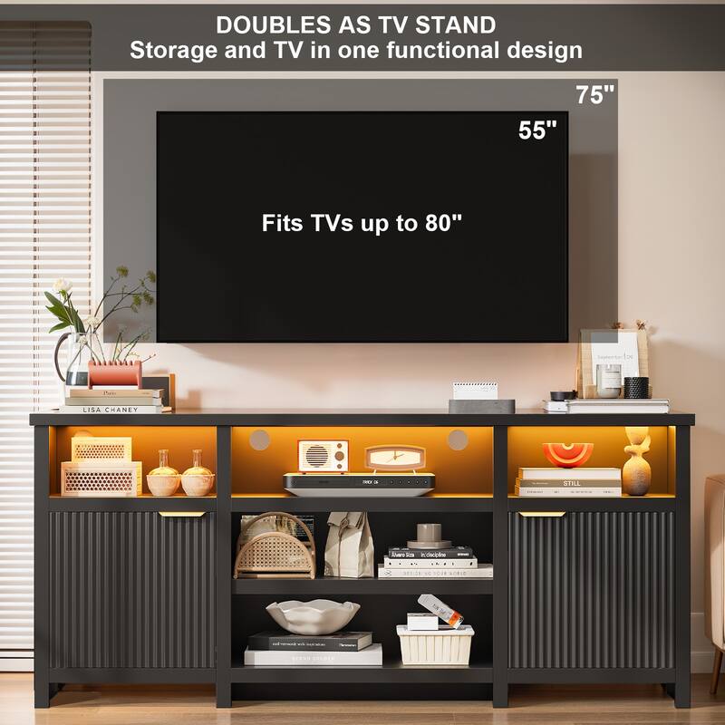 Pocassy LED Farmhouse TV Stand for 75 Inch