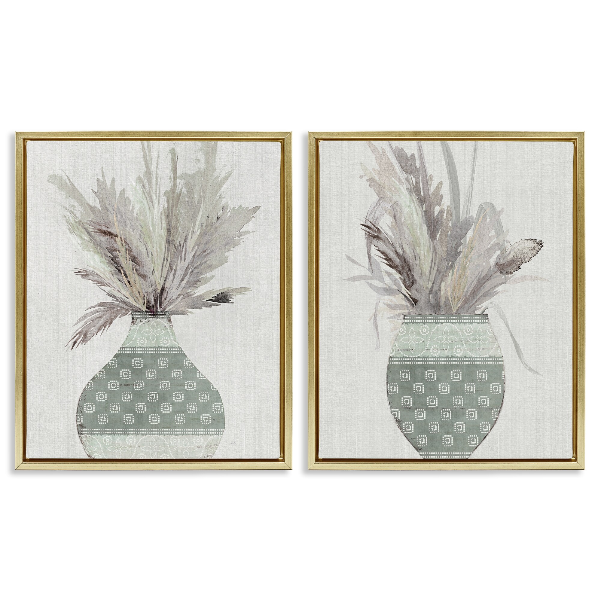 Stupell Boho Rustic Plant Vases Framed Floater Canvas Wall Art Design By Susan Jill (Set of 2)