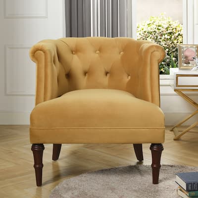 Katherine Mid-Century Victorian Tufted Rolled Arm Velvet Accent Chair