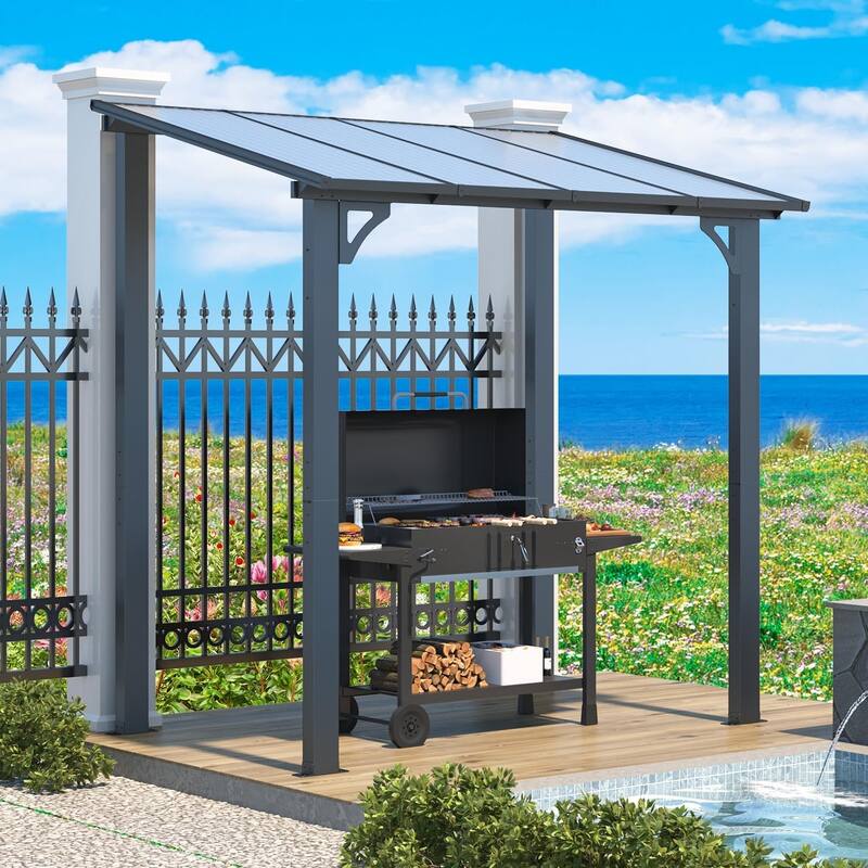 AECOJOY Wall Mounted Gazebos Pergola Gazebo Awnings for Backyard - 8'×5‘ - Dark Grey