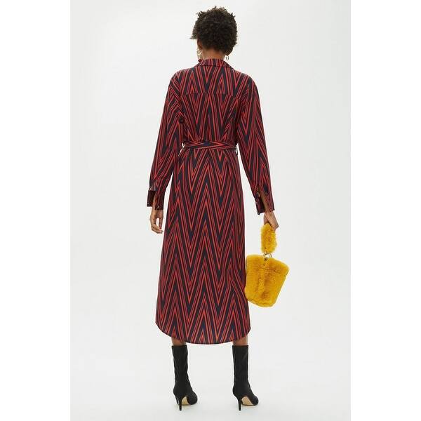 Shop Topshop Women S Blue Abstract Print Waist Tie Shirt Dress