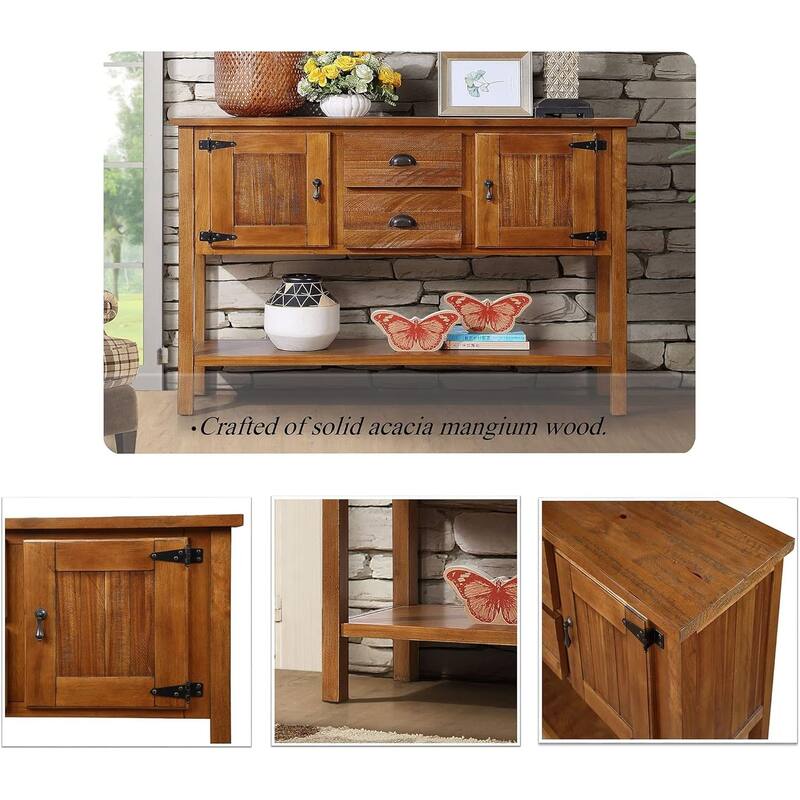48 Inch Farmhouse Console Table, Farmhouse Entry Table with 2 Drawers and Cabinets, Solid Wood Sofa Table with Shelves